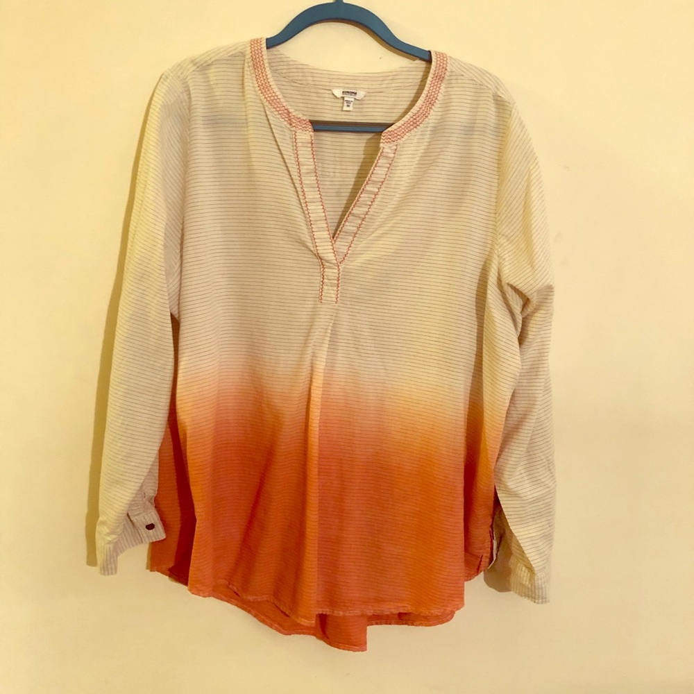 Tan/orange ombré shirt w pinstripes. Sonoma 1X